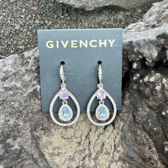 Givenchy Jewelry - Givenchy NWT Crystal Teardrop Dangle Earrings Gold Tone Purple Blue